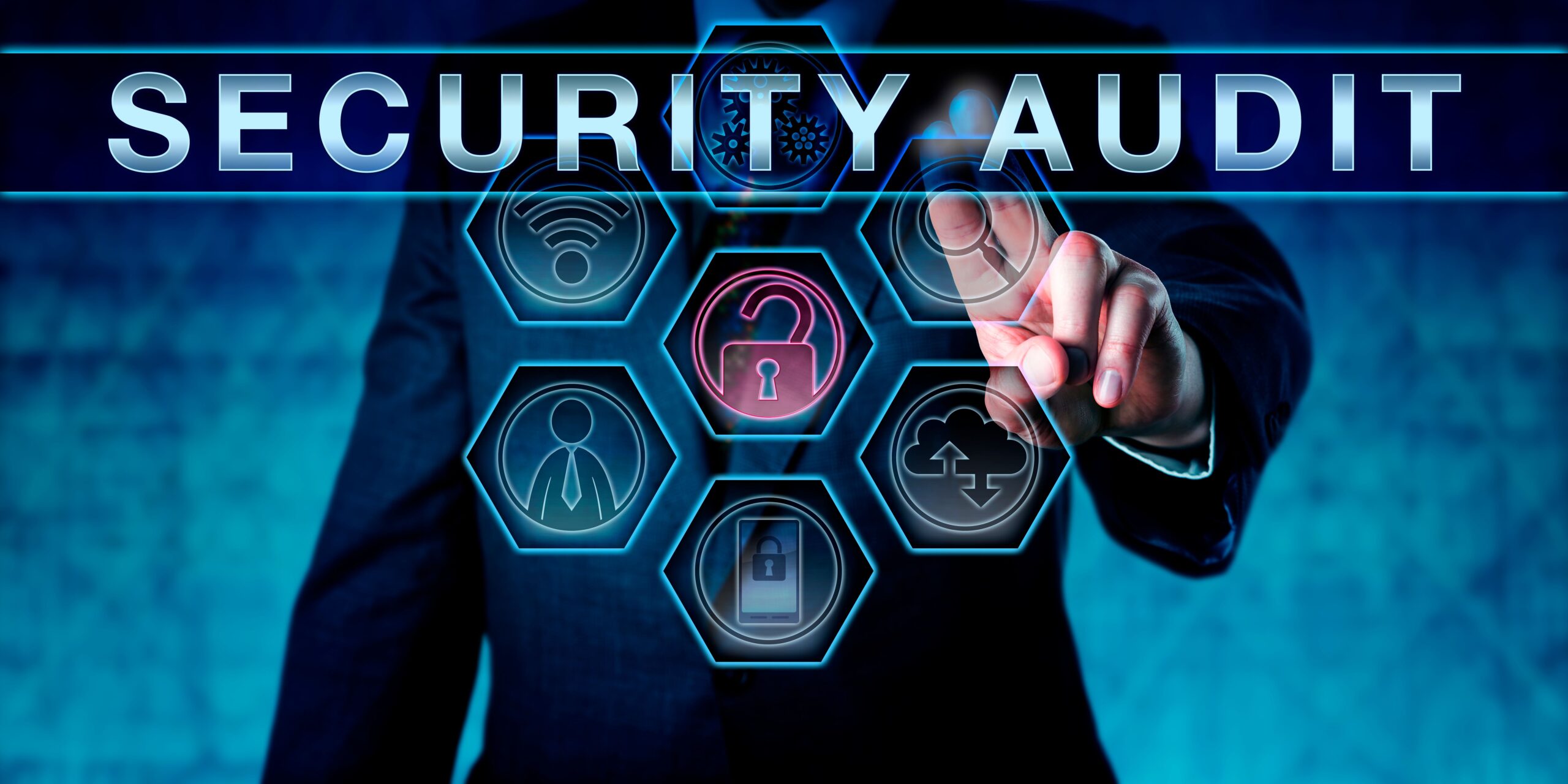 Security Audit, Mann, Man, Schloss, Daten, WLAN, Mobile, Search